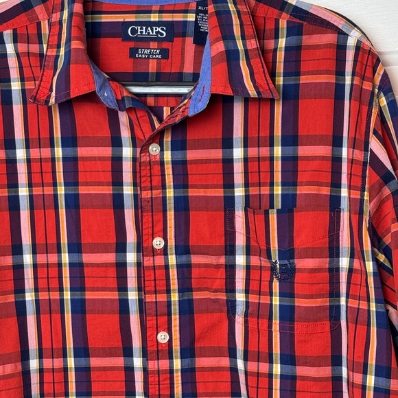 Men's Chaps Classic Long Sleeve Plaid Button Down, XL - Picture 2 of 10